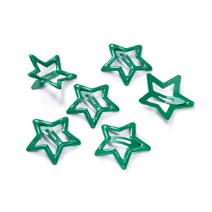 Green star metal hair clips for kids, cute hollow geometric snap hair accessories set.