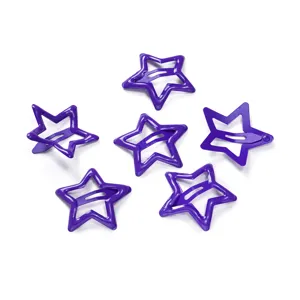 Purple star hair clips set, cute metallic hollow snap hair accessories for kids styling.