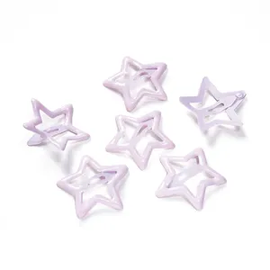 Detailed view of light purple star hair clips, cute hollow BB clips for kids fringe.