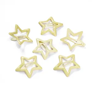 Cute star hair clips, yellow metal snap clips, hollow pentagram design for kids and girls.