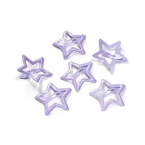 Purple star metal snap hair clip detail view, cute hollow design for kids hair styling.