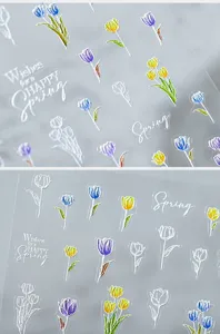Transparent tulip nail stickers spring floral adhesive art decals for manicure decorations