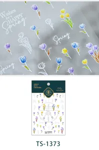 Embossed tulip nail stickers with adhesive backing, elegant floral nail art designs for DIY.