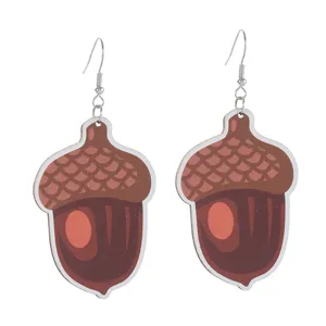 Herbst Holz Eichel Ohrringe Thanksgiving saisonaler Modeschmuck Accessoire fur Damen.