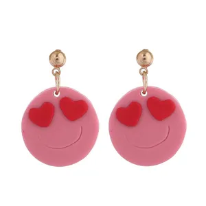 Süße rosa herzaugen smiley ton hängeohrringe für damen romantisches geschenk.