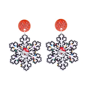 Christmas acrylic snowflake Santa earrings cute festive holiday jewelry dangle earrings for women