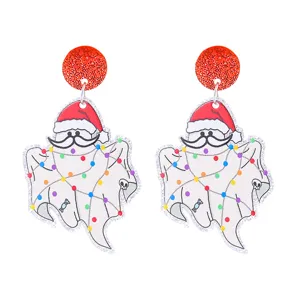 Christmas acrylic ghost earrings cute Santa hat holiday festival dangling jewelry gift