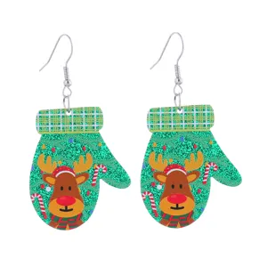 Weihnachten niedliche Rentier Handschuh Acryl Ohrringe festliche Hänge Schmuck Geschenke.
