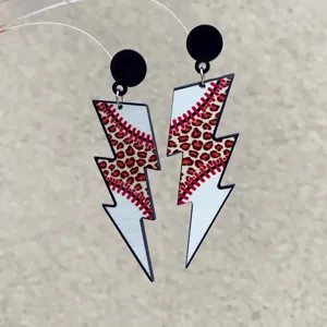 Boucles d'oreilles éclair en acrylique imprimé léopard baseball mode sport bijoux