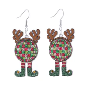 Weihnachtliche Diskokugel Elfen Ohrringe Glitzer Acryl Rentier Geweih Party Schmuck