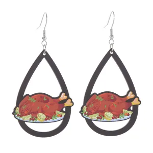 Thanksgiving Truthahn Holz Ohrringe Herbst Tropfen Ohrschmuck fuer Damen Geschenke
