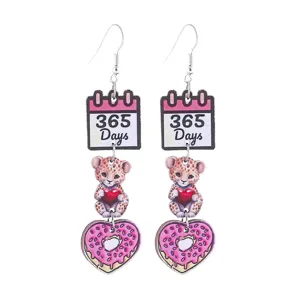 Süße Valentinstag Kalender Leopard Keks Holz Ohrringe Damen Party Hängeohrringe Schmuck