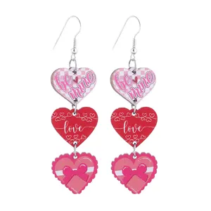 Valentinstag Holz Herzen lange Ohrringe mit süßen Liebesdrucken für festliche Party Outfits.