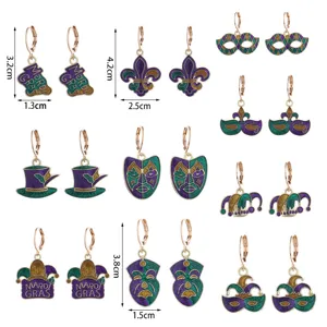 Mardi Gras Carnaval Paillettes Masque Chapeau Alliage Boucles D'Oreilles Fete Bijoux