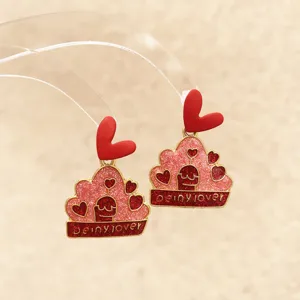 Romantische Valentinstag Herz Kuchen Ohrringe, Mode rote Glitzer Metall Tropfen Ohrringe Damen.