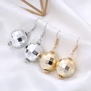 Retro disco ball dangle earrings, 1970s 1980s style punk metal round drop earrings for women.