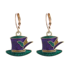 Boucles d'oreilles chapeau haut de forme paillettes, bijoux fantaisie de fête et carnaval.