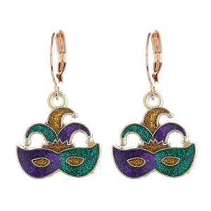 Boucles d'oreilles masque bouffon carnaval paillettes pendentifs bijoux de fête