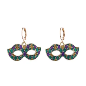 Boucles d'oreilles créoles masque paillettes carnaval Mardi Gras bijoux de fête
