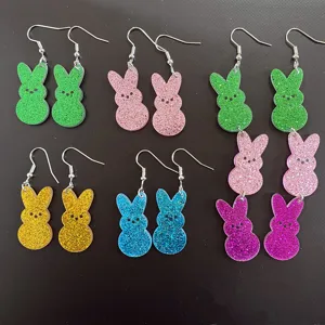 Ostern Hase Glitzer Acryl Ohrhänger Bunte Marshmallow Kaninchen Anhänger Seil Kette Set Festliche Feiertag Kreativer Schmuck Für Mädchen Frauen