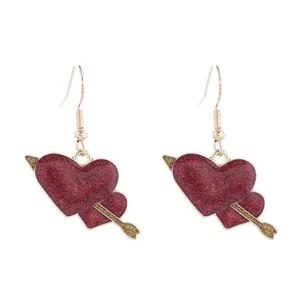 Schicke rote Glitzer Herz Pfeil Ohrringe, romantisches Valentinstag Modeschmuck Geschenk.