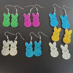Osterhase Glitzer Acryl Ohrringe Niedliche Tier Hängende Ohrringe Osterparty Modeschmuck