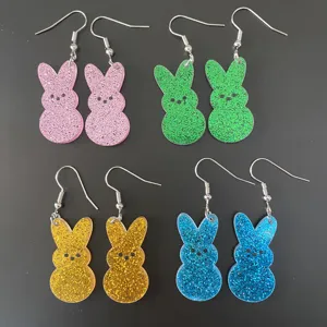 Glitzer Hase Acryl Ohrringe Set, bunte Osterkaninchen Baumeln Ohrschmuck für Frauen.