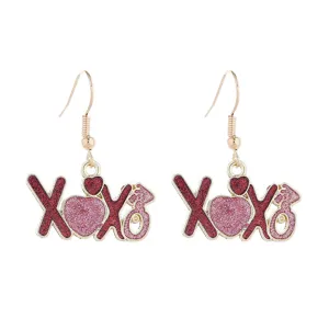 Valentinstag rot rosa XOXO Buchstabe Herz Ohrringe Mode süßer Schmuck Geschenke für Damen
