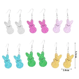 Osterhase Glitzer Acryl Ohrringe Bunte Kaninchen Hängeohrringe Modeschmuck 5.5cm lang