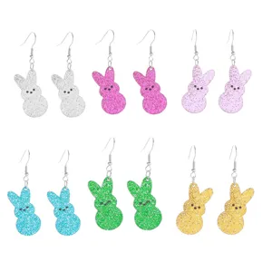 Ostern Glitzer Hase Acryl Ohrringe bunte süße Tier Ohrhänger Schmuck für Damen und Mädchen