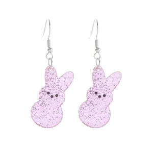 Rosa glitzernde Acryl Hase Ohrringe für Damen süße Osterschmuck Mode Geschenk Accessoire