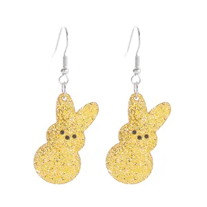 Osterhase Glitzer Acryl Hängende Ohrringe Süße Gelbe Bunny Form Schmuck für Damen Mädchen