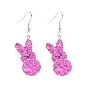 Rosa Glitzer Acryl Osterhase Ohrringe für Mädchen, niedlicher und festlicher Festschmuck.