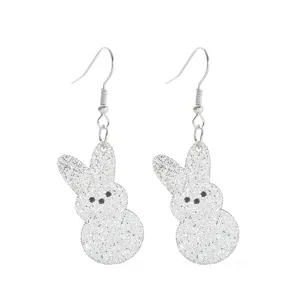 Glitzernde silberne Acryl Hase Kaninchen Ohrringe fuer Damen und Maedchen Party Schmuck.
