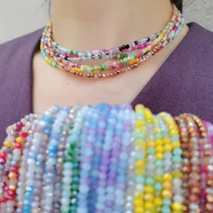 Bunte Glas Kristall Perlen Choker Halskette, trendiger Sommerschmuck für Frauen Stil.