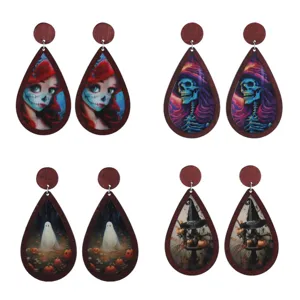 Halloween wooden teardrop earrings spooky party double sided acrylic jewelry set