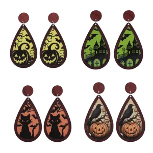 Halloween teardrop wooden acrylic earrings set funny party festival jewelry accessories