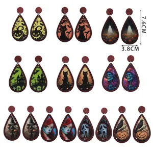 Halloween wooden acrylic double-sided horror party drop earrings fashion chic design
