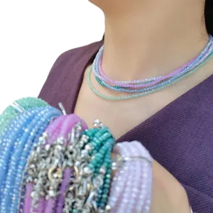 Bunte Kristall Perlen Choker Halskette mehrlagig Sommer Mode Schmuck für Frauen