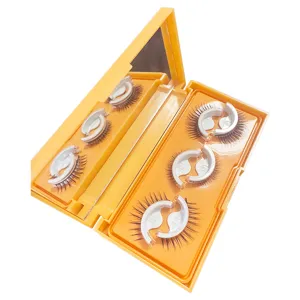 Faux Cils Auto-Adhésifs Recourbés Épais Naturels Extensions Individuelles Avec Étui Miroir Jaune Portable Maquillage Des Yeux Pour Femmes