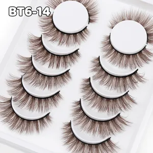 Braune flauschige künstliche Wimpern Detail 6 Paar Schale Nahaufnahme natürlicher Look Make-up