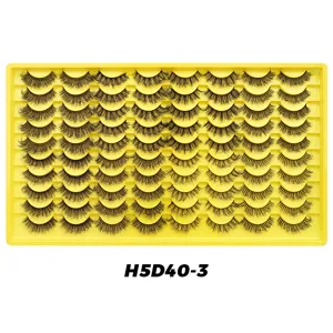 Wholesale 40 pairs thick voluminous false eyelashes bulk pack with yellow tray for daily makeup.