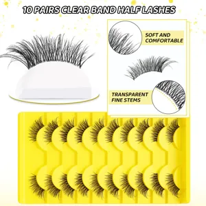 10 paar durchsichtige band halbe wimpern natürlicher look weich bequem feine stiele