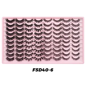 Bulk false eyelashes 40 pairs set in pink tray thick natural wholesale makeup beauty product