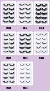 Detailansicht von fluffigen künstlichen Wimpern mit verschiedenen Dichtestilen.