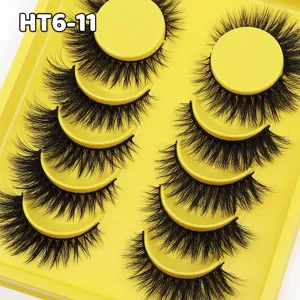Großhandel 6 Paar dicke natürliche künstliche Wimpern Set mit gelber Tablett Anzeige.
