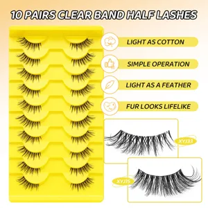 10 Paare halbe Wimpern mit unsichtbarem Band, leicht und natuerlich fuer taegliches Make-up.