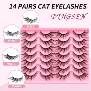 Detailansicht von 14 Paar Katzenwimpern Set, fluffige geschwungene künstliche Wimpern.