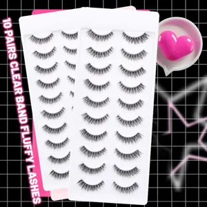 10 paar künstliche wimpern transparentes band fluffig detailansicht, natürlicher volumeneffekt