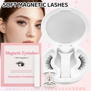Soft magnetic eyelashes set with reusable natural false lashes and handy helper tool.